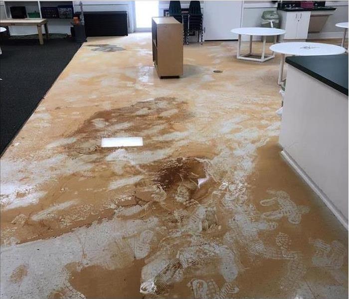 Mud on the floor, dirty floor. Concept of contaminated water damage